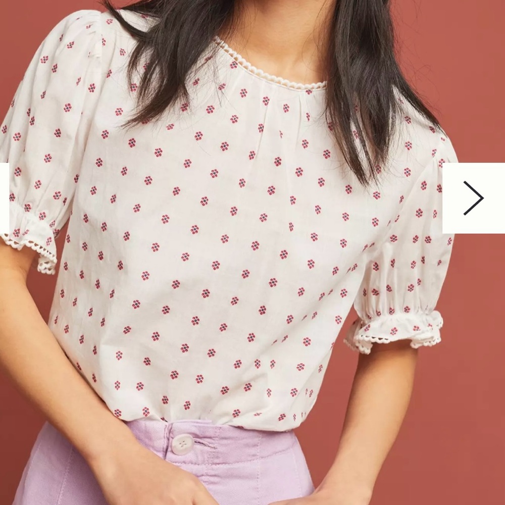 DRA Los Angeles Swiss dot cotton short sleeve shirt embroidered lace